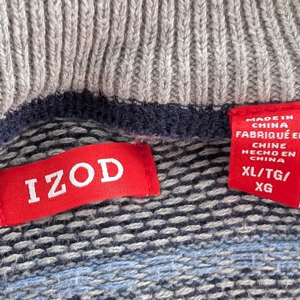 Izod Mens Nordic Fair Isle Sweater XTRA LARGE Preppy Grandpa Elbow Patch 1/4 Zip